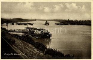 1934 Csongrád, Tisza részlet, kikötő, hajóhíd