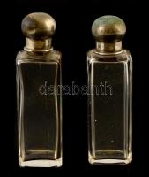 2 db fém kupakos parfümös üveg, kupakok kopottak, m:13,5 és 14 cm,