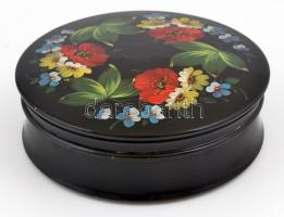 Kézzel festett fém díszdoboz. d: 14 cm
