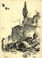 1945 Budapest - 4 db városképes lap a második világháború utáni romokról / 4 town-view postcards of ...