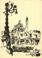 1945 Budapest - 4 db városképes lap a második világháború utáni romokról / 4 town-view postcards of ...