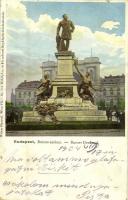 1904 Budapest VII. Keleti pályaudvar, vasútállomás, Baross szobor. Erdélyi cs. és kir. udvari fényképész felvétele után (EK)