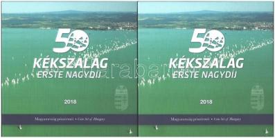 2018. 1Ft-200Ft (6xklf) 50. Kékszalag Erste Nagydíj forgalmi sor dísztokos szettben (2x) + Magyar Vitorlás Szövetség ezüstözött Cu-Zn emlékérem (29g/42,5mm) (2x) T:PP