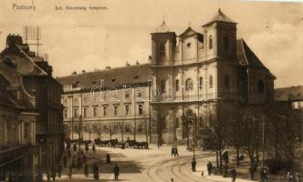 1914 Pozsony, Pressburg, Bratislava; Szentháromság templom, tér / church, square (vágott / cut)