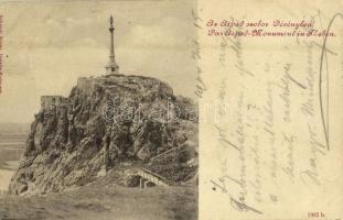 1900 Dévény, Theben a. d. Donau, Devín; Árpád szobor / monument (ázott / wet damage)
