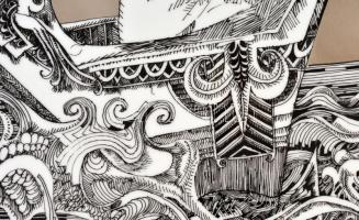 Hollóházi Szász Endre tervezte falitál, matricás, jelzett (Hollóháza Szász-Studió Limited), kopásnyo...