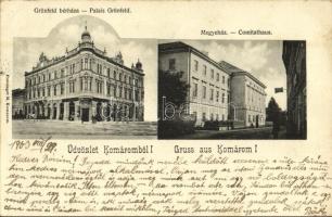 1903 Komárom, Komárno; Grünfeld bérháza, Stettler Ignác üzlete, Vármegyeháza. Kiadja Freisinger M. / tenement house, shops, county hall (EK)
