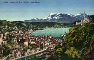 Lucerne, Luzern; Rigi und Gütsch / general view, mountain, castle (Rb)