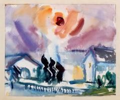 Jelzés nélkül: Napsütötte házak. Akvarell, papír, 31×36 cm