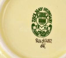 Zsolnay virág mintás falitányér, kézzel festett, jelzett, apró kopásnyomokkal, d:29,5 cm