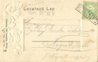 1911 Munkács, Mukacheve, Mukacevo; Munkácsi vár. Szecessziós dombornyomott virágos keret. Kiadja Grü...