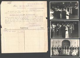 1908-1960 Fotók a gyógyszerész bálról, 3 db + Soproni Gyógyszerész Napok, számla, összesen 5 db