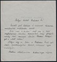 1937 D. Tóth Aurél kézzel írt levele professzorához