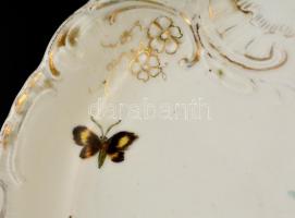 S.M. Margit feliratú virág mintás tálca, kézzel festett, kopott, márka jelzés nélkül, 43×32 cm