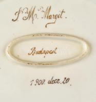 S.M. Margit feliratú virág mintás tálca, kézzel festett, kopott, márka jelzés nélkül, 43×32 cm