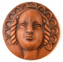 Hygenia? mitológiai női fej,kerámia dombormű plakett, ,múzeumi replika, jelzett, d: 12 cm