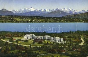 1937 Geneva, Geneve, Genf; Palais des Nations et chaine du Mont Blanc / Palace of Nations, mountains (small tear)