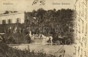 Sistiana, Seebad, Strandhotel / beach hotel, horse chariot (EB)