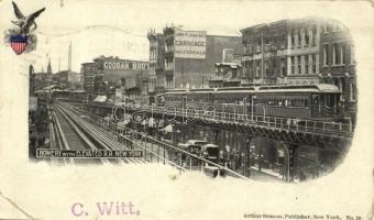 1900 New York, Bowery with Elevated railway, trains, Coogan Bros, John P. Jude & Co. Carriage materials (EB)