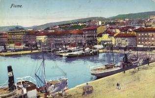 1915 Fiume, Rijeka; kikötő, rakpart, gőzhajók / port, quay, steamships (EK)