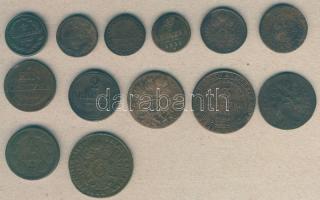 Ausztria/magyar verdejel 1781-1861. 1/2Kr (4x) 3klf, 1Kr (3x) mind klf, 2Kr (1x), 3Kr (3x) 2klf, 4Kr (1x), 6Kr (1x) T:3,3/4+ Összesen 13db!