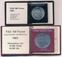 1981. 100Ft Ni "FAO I. - Világélelmezési nap" tokban, tanúsítvánnyal + 1983. 100ft Cu-Ni &...