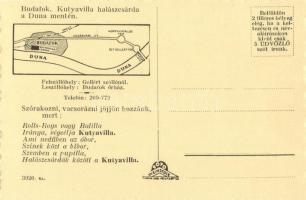 Budapest XXII. Budafok, Kutyavilla, terasz, belső étterem + Kutyavilla halászcsárda reklám