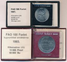 1981. 100Ft Ni "FAO I. - Világélelmezési nap" tokban, tanúsítvánnyal + 1983. 100ft Cu-Ni &...