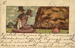 1903 Noble couple. Meissner & Buch Künstler-Postkarten Serie 1159. Als der Grossvater die Grossmutter nahm. litho