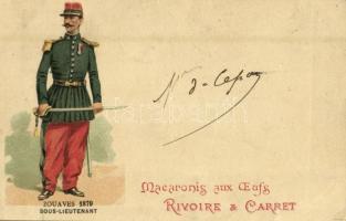 1900 Zouaves 1879 Sous-Lieutenant. Macaronis aux Ouefs Rivoire & Carret / French soldier. litho (EK)