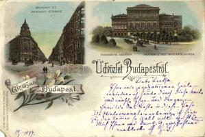 1897 (Vorläufer!!) Budapest, Andrássy út, Tudományos Akadémia. Druck u. Verlag Louis Glaser Art Nouveau, floral, litho (b)