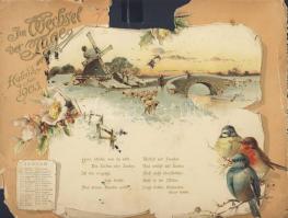 1903 Dekoratív litho kalendárium 8 db képpel (az első oldal sérült) / Beautiful litho calendar for 1903 on 8 pages (first page damaged)