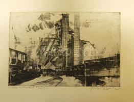 Feledy Gyula (1928-): Lenin kohászati művek szignált rézkarc 30x38cm