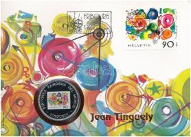 Egyenlítői Guinea 1995. 1000Fr Cu-Ni A világ híres bélyegei - Svájc felbélyegzett érmés borítékban T:PP Equatorial Guinea 1995. 1000 Francs Cu-Ni Famous Stamps of the World - Swiss in envelope with stamp C:PP