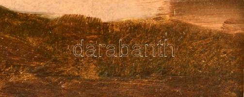 Komáromi-Kacz Endre (1880-1969): Faluhatár fa híddal. Olaj, karton, jelzett, hibás keretben, 34×49 c...