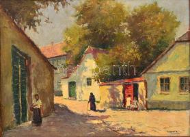 Guzsik Ödön (1902-1954): Utcarészlet. Olaj, karton, jelzett, keretben, 33×45 cm