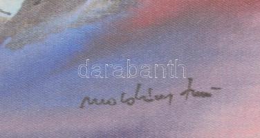 Macskássy Izolda (1945- ): Cicák, vegyes technika, selyempapír, jelzett, üvegezett keretben, 30×21 c...