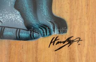 Olvashatatlan jelzéssel: Egyiptomi cica. Tempera, papirusz, üvegezett keretben, 42×33 cm