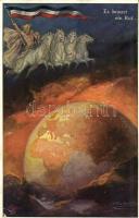 1915 Es braust ein Ruf... Wohlgemuth & Lissner Kunstverlagsgesellschaft No. 1064. Die Flammenzeichen rauchen / German patriotic military propaganda card (EK)