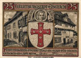 Német Birodalom/Weimari Köztársaság Eisenach 1922. 25Pf (2x)+ 50Pf (2x) + 75Pf (2x) 6klf teljes sor T:I