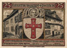 Német Birodalom/Weimari Köztársaság Eisenach 1922. 25Pf (2x)+ 50Pf (2x) + 75Pf (2x) 6klf teljes sor ...