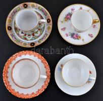 Különféle mokkás csésze és alj, jelzett, matricás, apró kopásnyomokkal, összesen: 4 db,