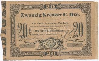 Csehország / Történelmi tartomány / Komotau 1849. 20kr városi szükségpénz T:III- Bohemia / Komotau (Chomutov) 1849. 20 Kreuzer necessity note C:VG
