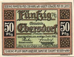 Német Birodalom/Weimari Köztársaság Ebersdorf 1921. 10 Pf + 25 Pf + 50 Pf 3 klf. teljes sor T:I