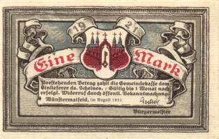 Német Birodalom/Weimari Köztársaság Münstermaifeld 1921. 25Pf + 1M (2x) 4klf teljes sor T:I