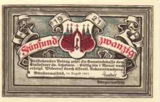 Német Birodalom/Weimari Köztársaság Münstermaifeld 1921. 25Pf + 1M (2x) 4klf teljes sor T:I