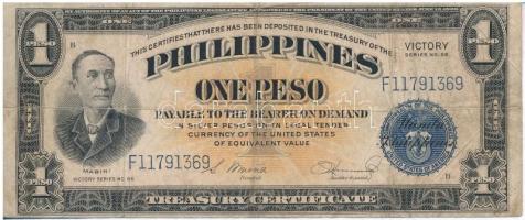 Fülöp-szigetek DN (1949) 1P hátoldalán VICTORY felülbélyegzés T:III Philippines ND (1949) 1 Peso with VICTORY overprint on back C:F Krause 117.