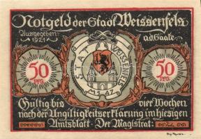 Német Birodalom/Weimari Köztársaság Weissenfels 1921. 50 Pf(6X)
6 klf. teljes sor T:I