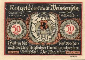 Német Birodalom/Weimari Köztársaság Weissenfels 1921. 50 Pf(6X)
6 klf. teljes sor T:I