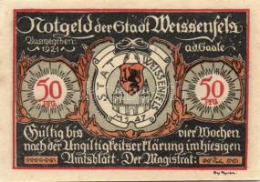 Német Birodalom/Weimari Köztársaság Weissenfels 1921. 50 Pf(6X)
6 klf. teljes sor T:I